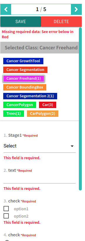 Error Prompt when trying to save annotation with incomplete form data.