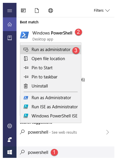 Windows 10: Run PowerShell as Admin